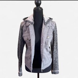 Tinseltown Gray Denim Jacket with Knit Sleeves